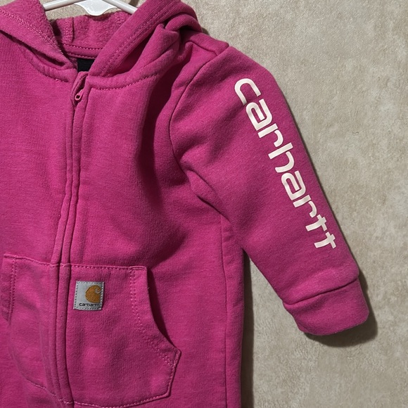 Pink Carhartt hoodie jumpsuit. Size 6 months. Worn only 2 or 3 times. - Picture 3 of 4